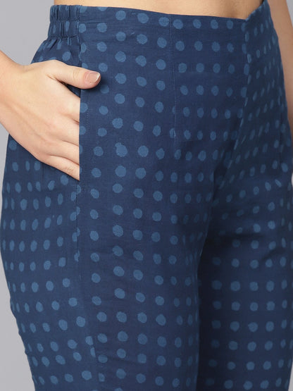 Women's  Navy Blue Printed Kurta with Trousers