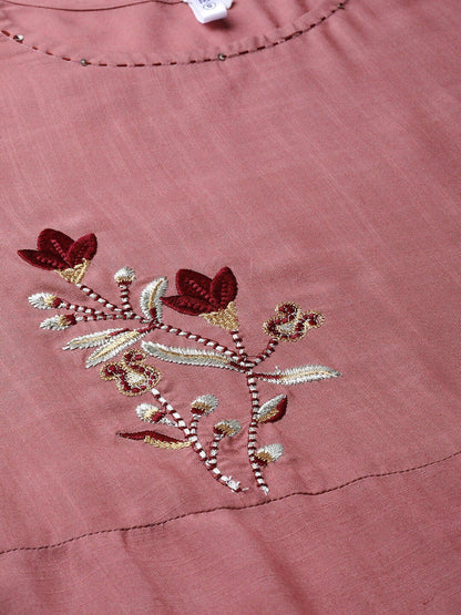 Women's  Mauve & Purple Embroidered Detail Kurta with Palazzos & Dupatta