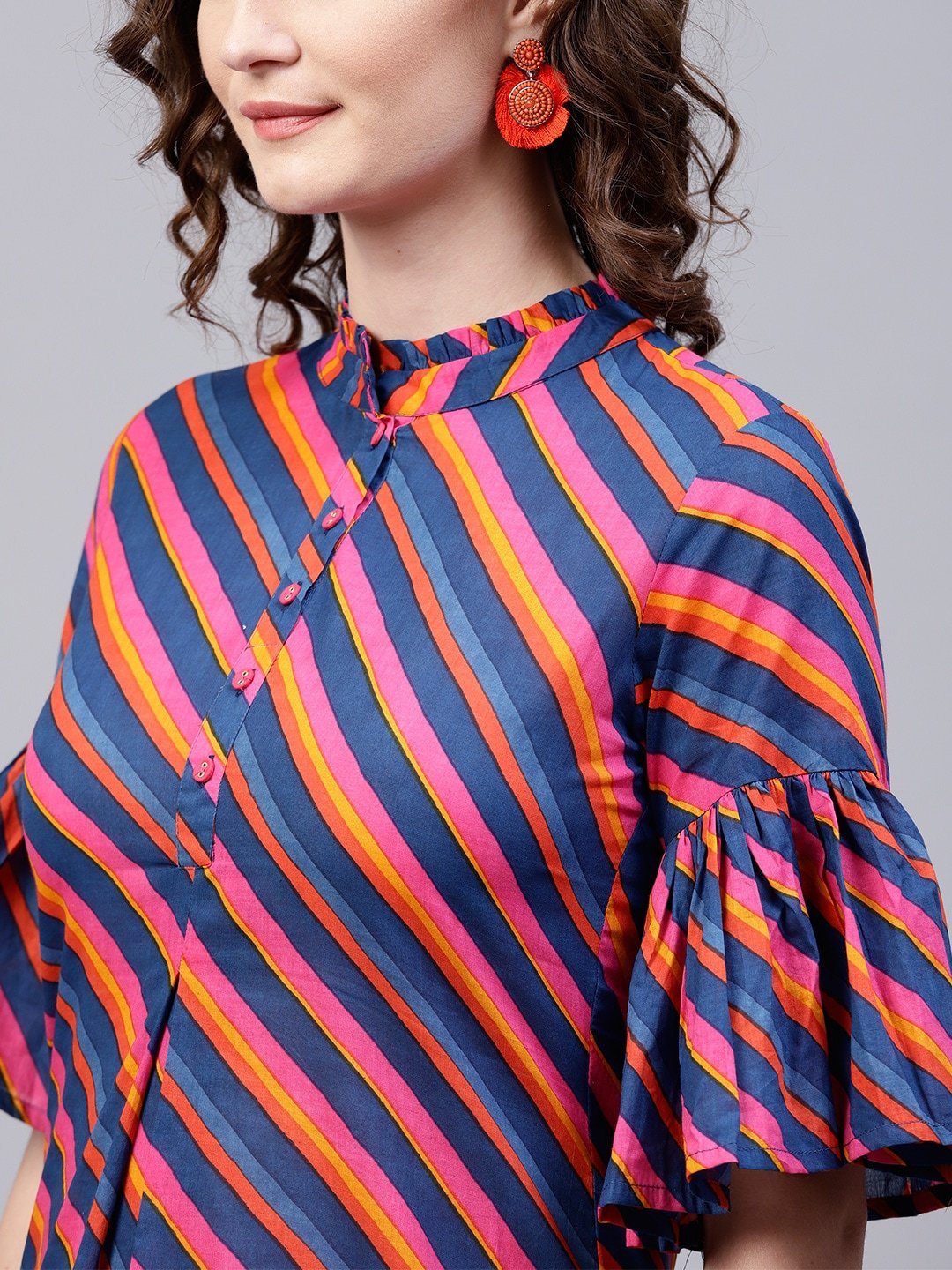 Women's Blue & Pink Leheriya Print Tunic