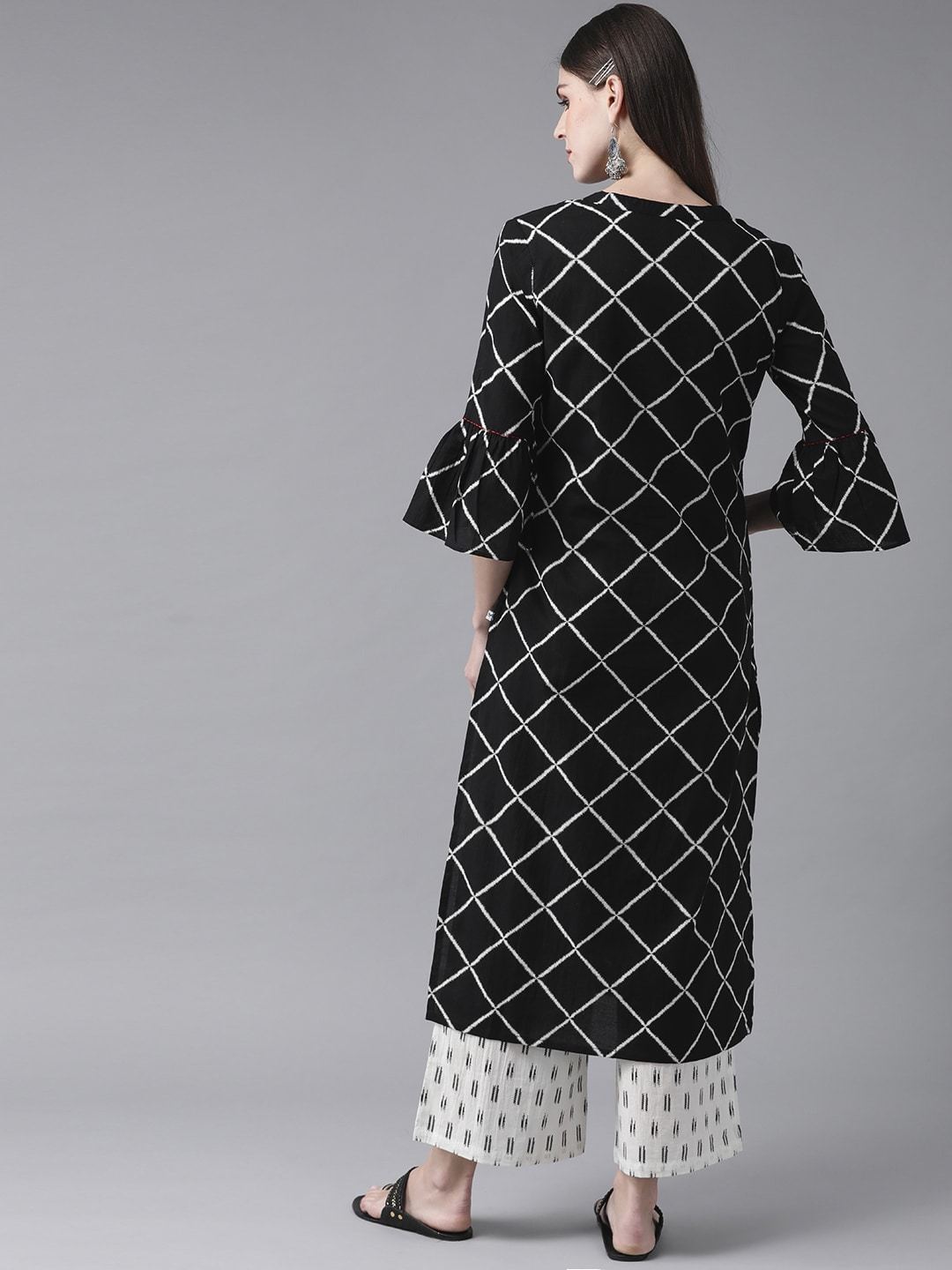 Women's  Black & White Checked Kurta with Palazzos