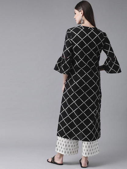 Women's  Black & White Checked Kurta with Palazzos