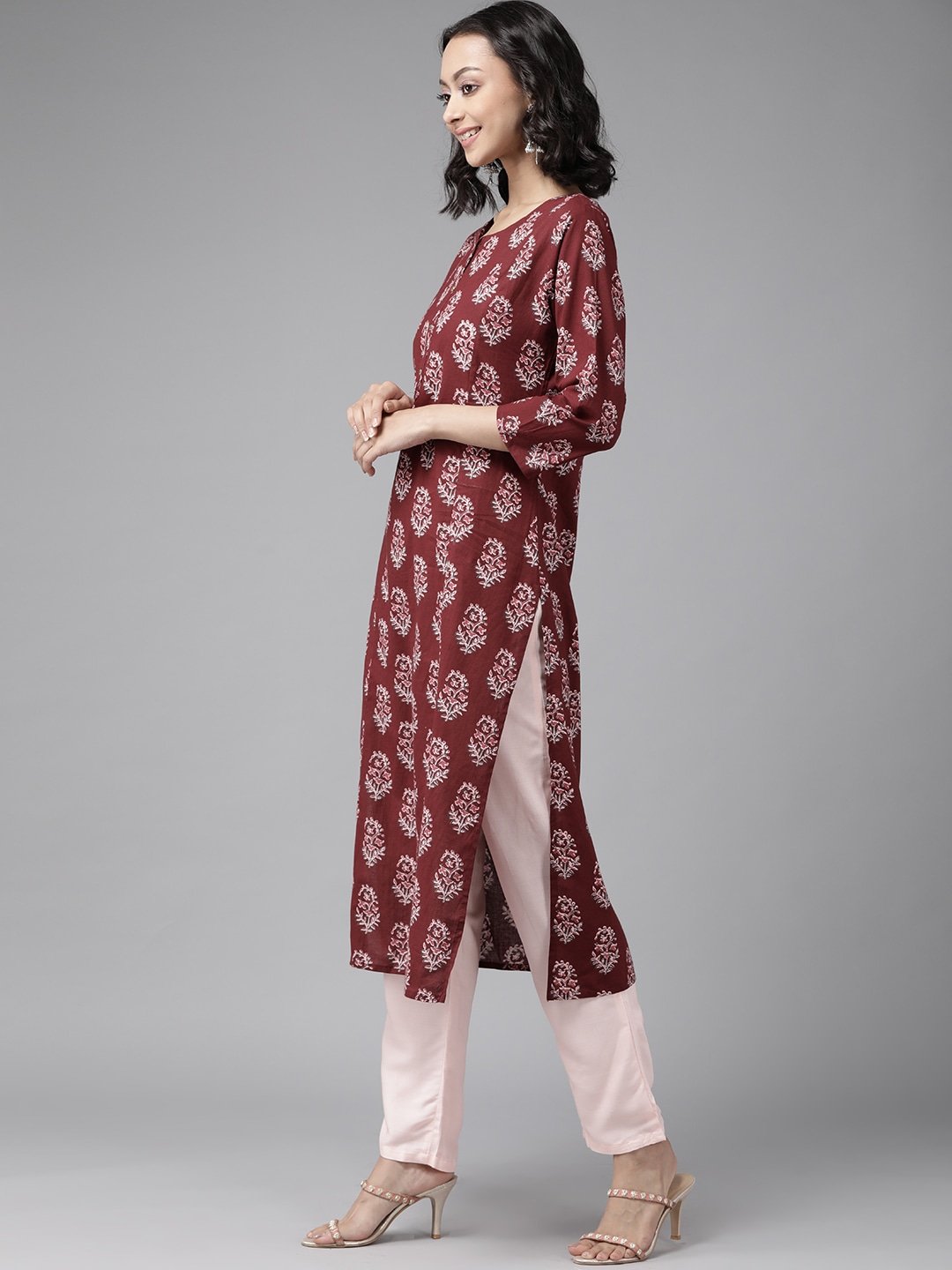 Women's Maroon & Baby Pink Kurta Set