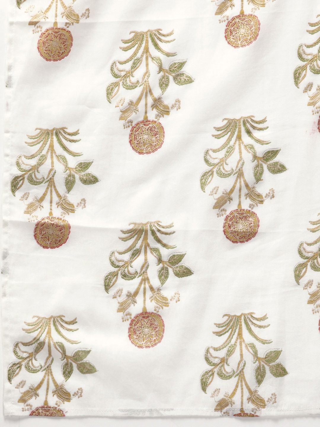 Women's  White & Olive Green Printed Kurta with Sharara & Dupatta