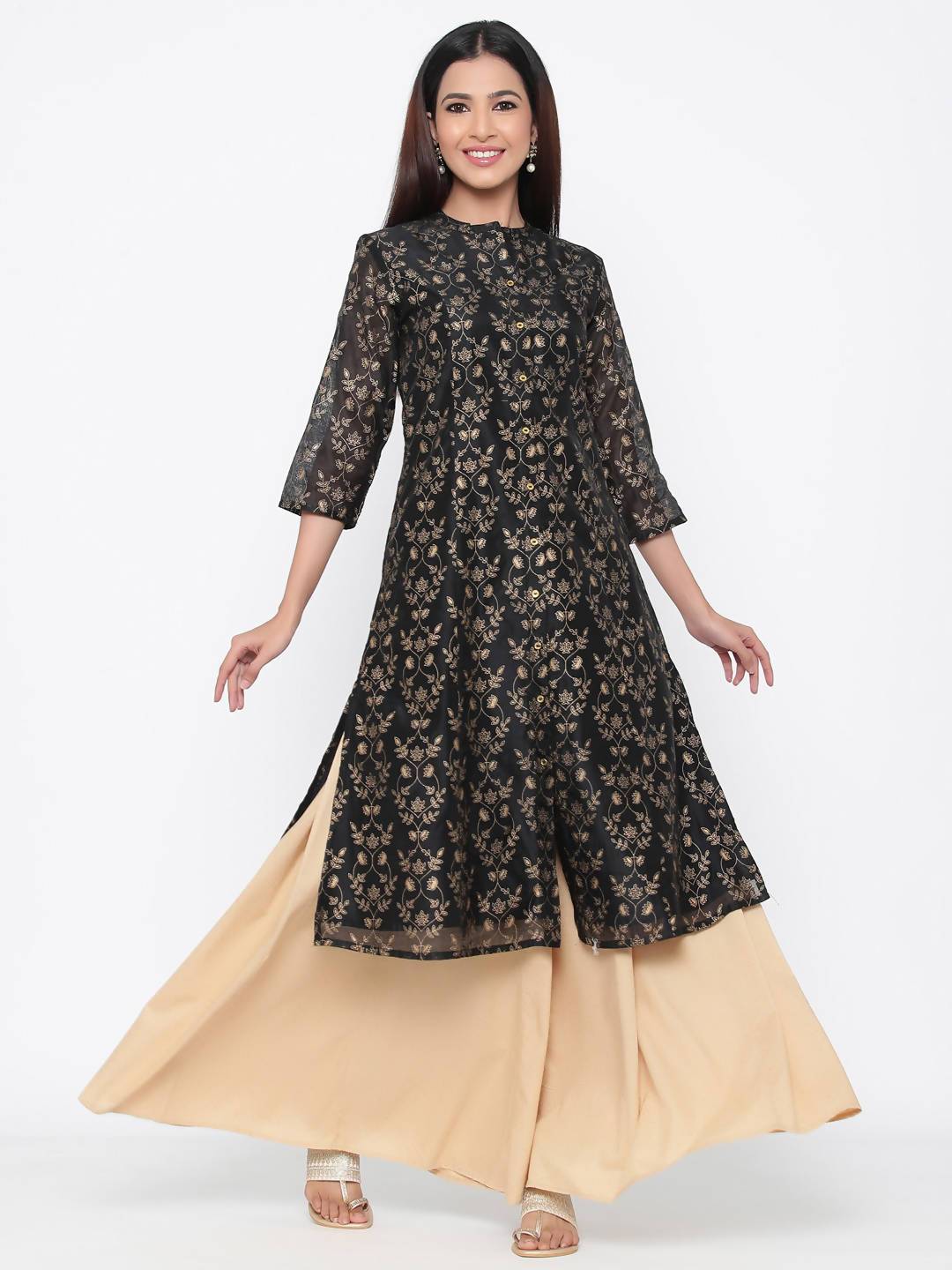 Women's Chanderi Printed A-Line Kurta