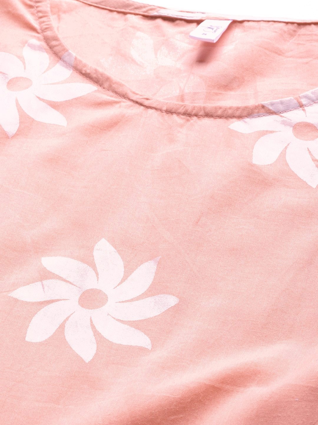 Women's  Peach-Coloured & White Floral Khari Print Maxi Dress