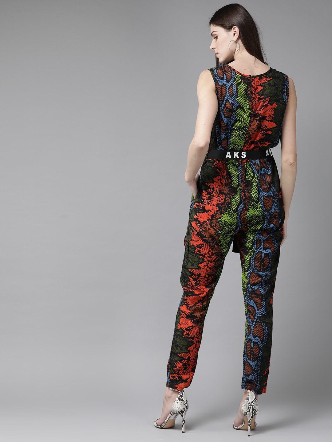 Women's  Orange & Black Snakeskin Print Basic Jumpsuit