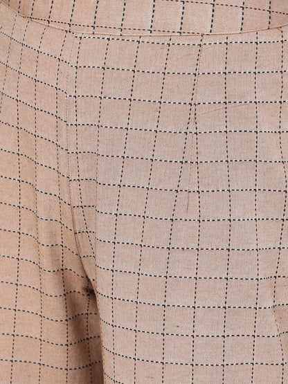 Women's  Green & Brown Checked Kurta with Palazzos