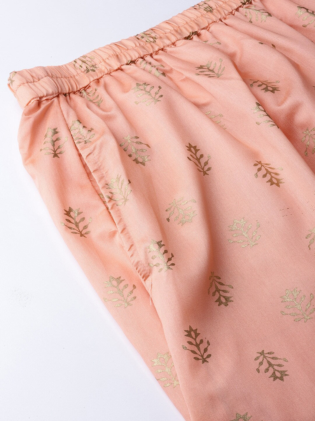 Women's Peach Gold Printed Kurta With Skirt
