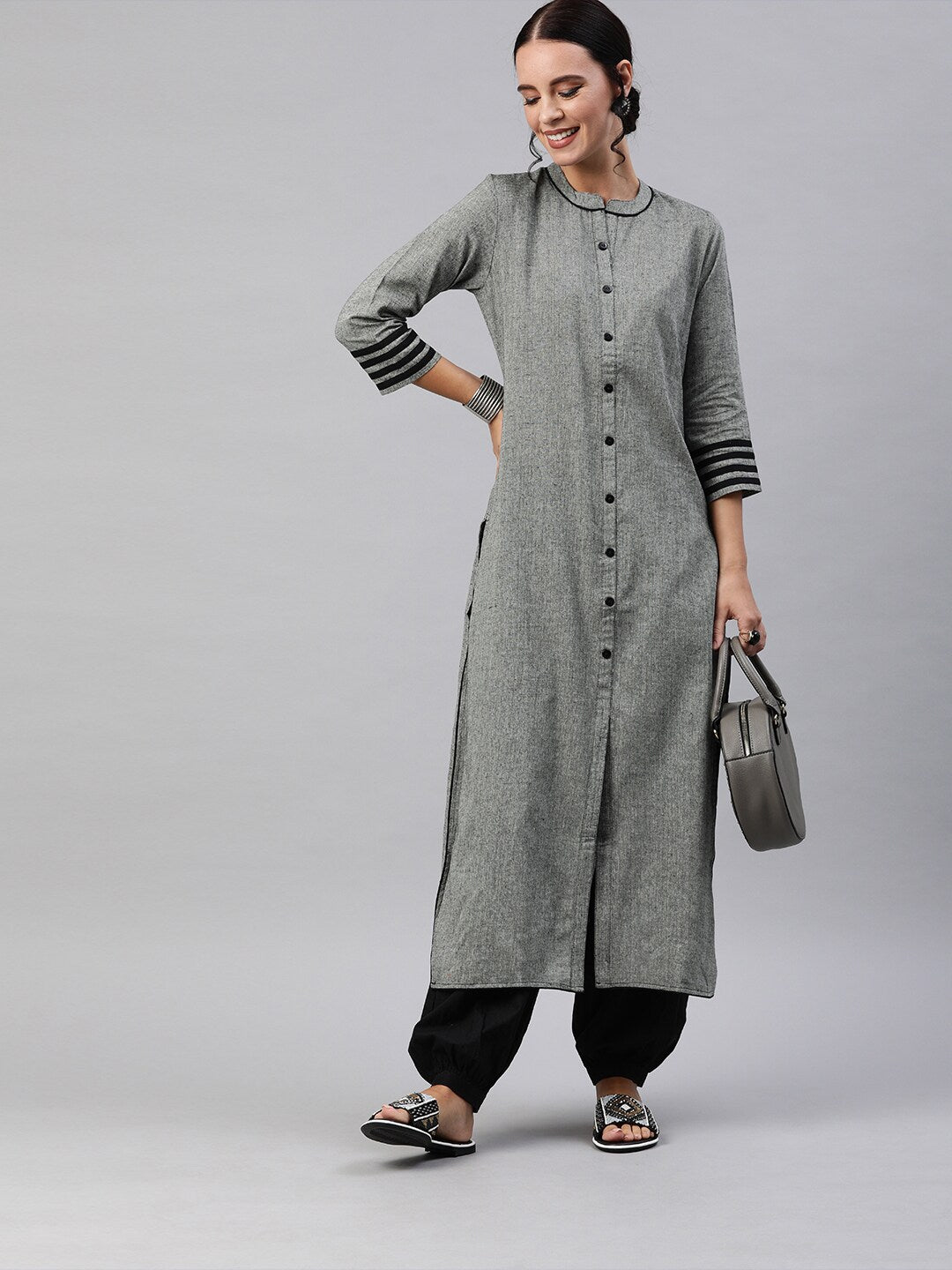 Women's Grey Chambray Button Down Kurta