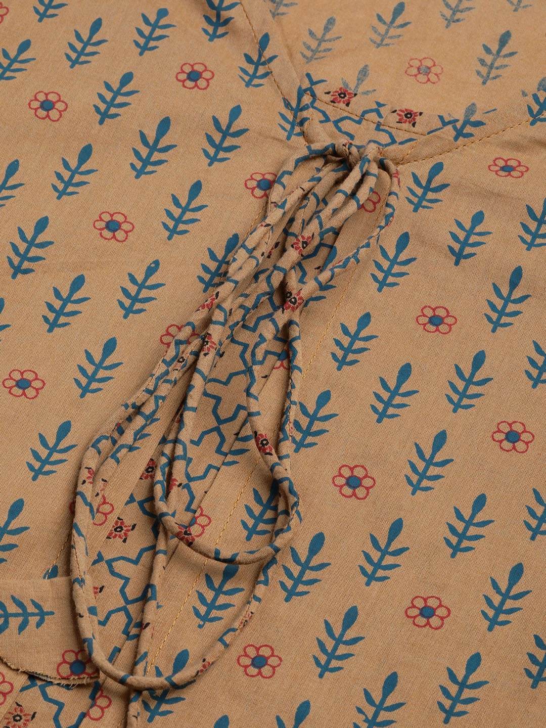 Women's  Brown & Blue Printed Layered Kurta with Palazzos