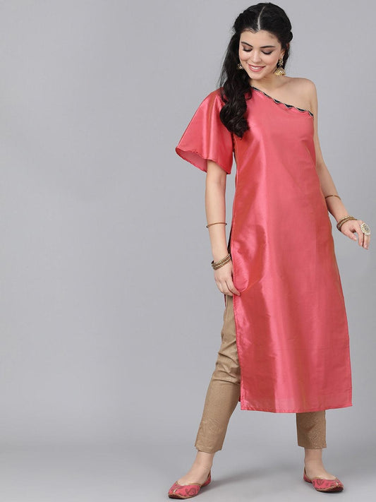 Women's  Pink Solid Straight Kurta