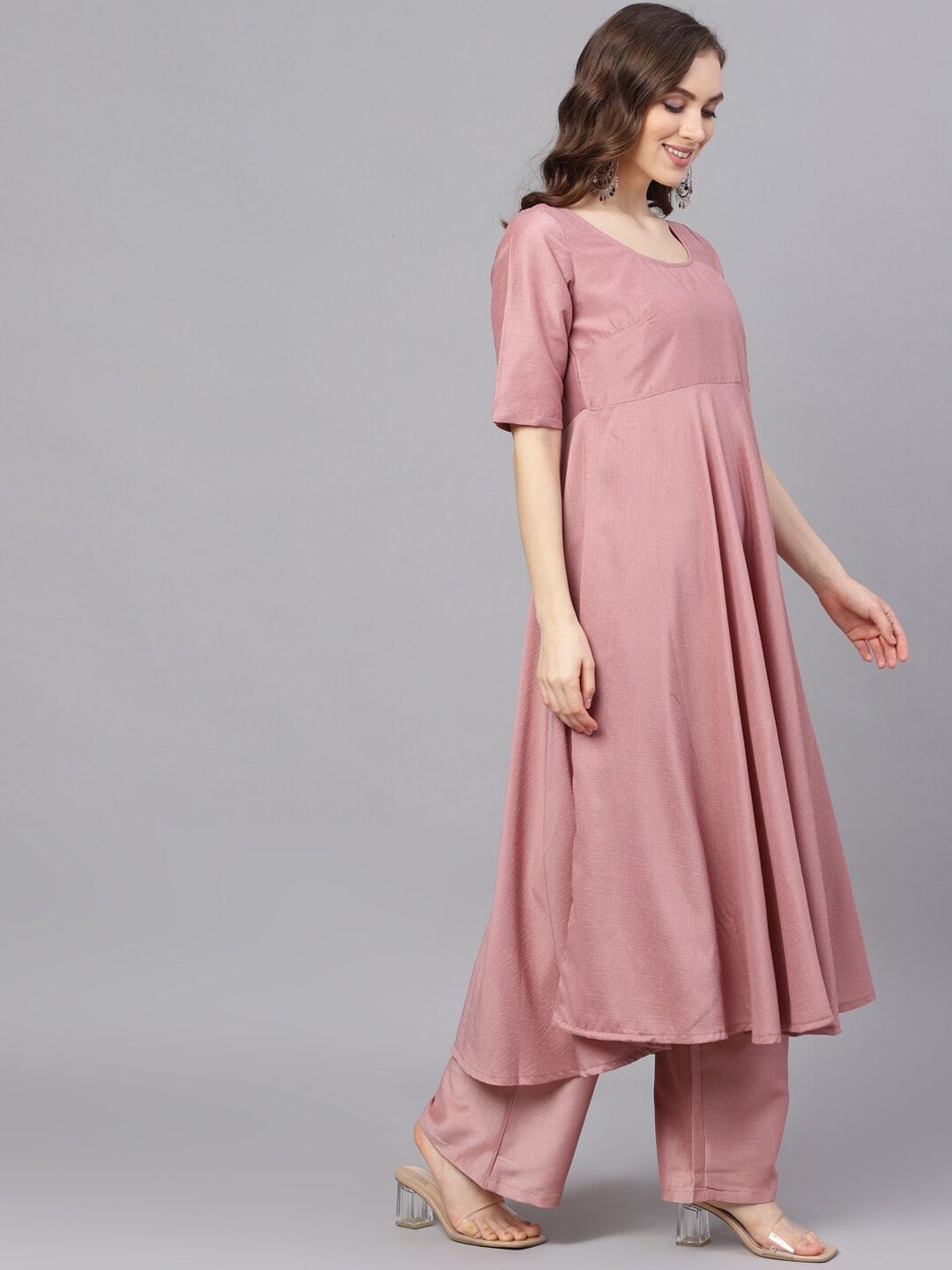 Women's  Pink & Turquoise Blue Printed Kurta with Palazzos & Dupatta