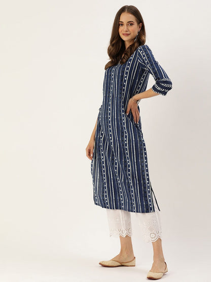 Women's Blue & White Printed Kurta