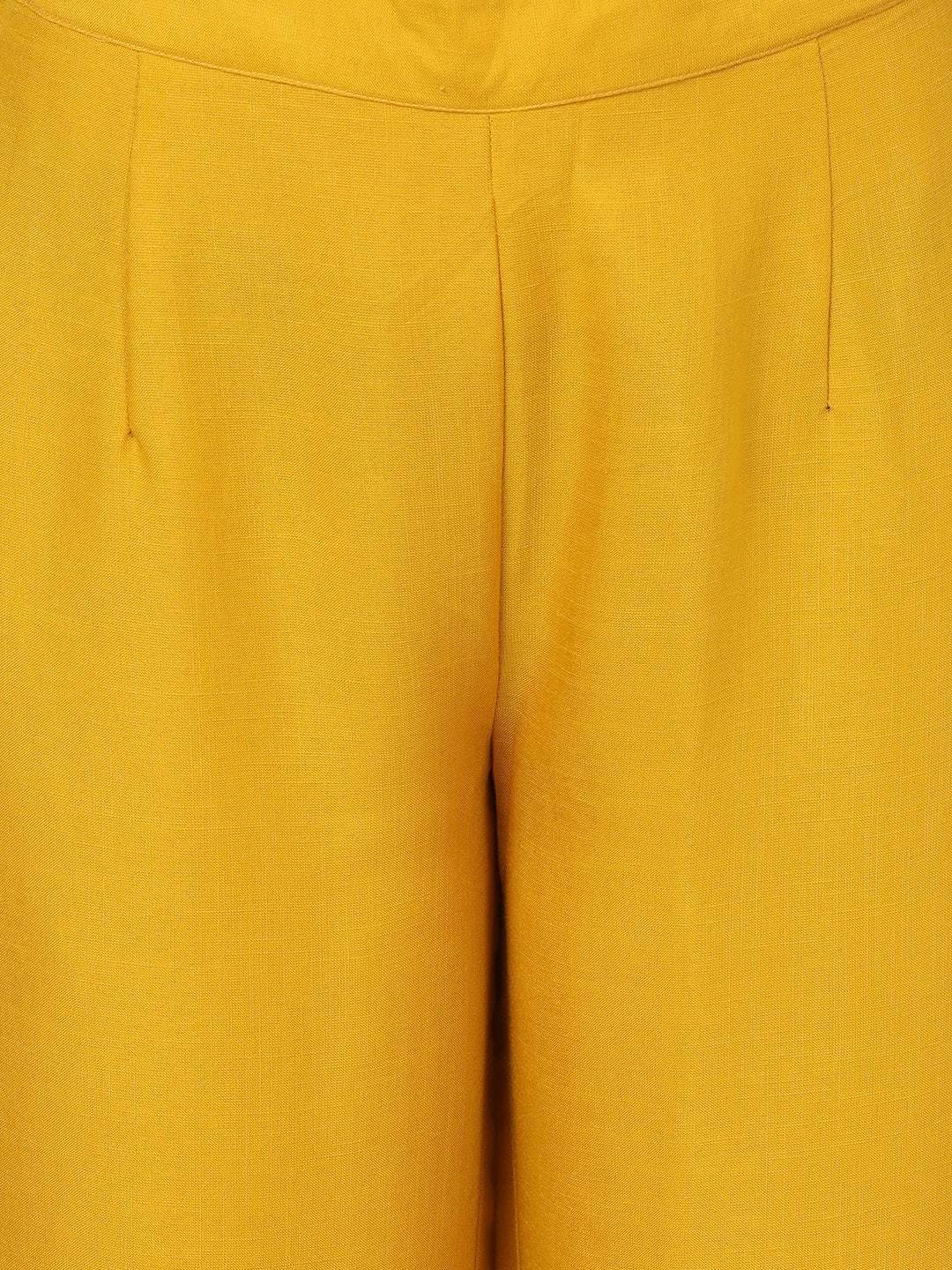 Women's  Mustard Yellow & Blue Floral Embroidered Kurta with Palazzos & Jacket
