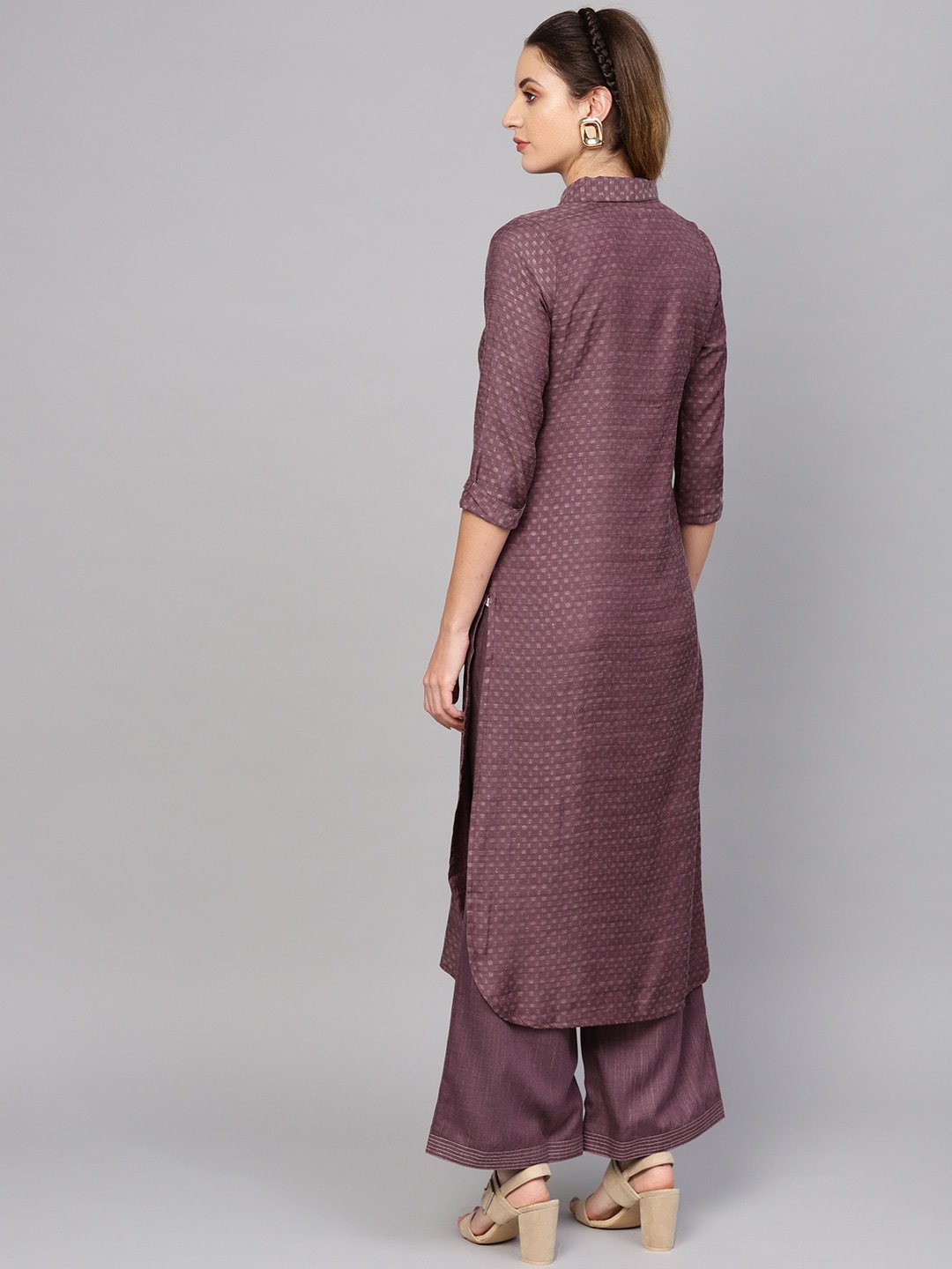Women's  Burgundy Self Design Pathani Kurta