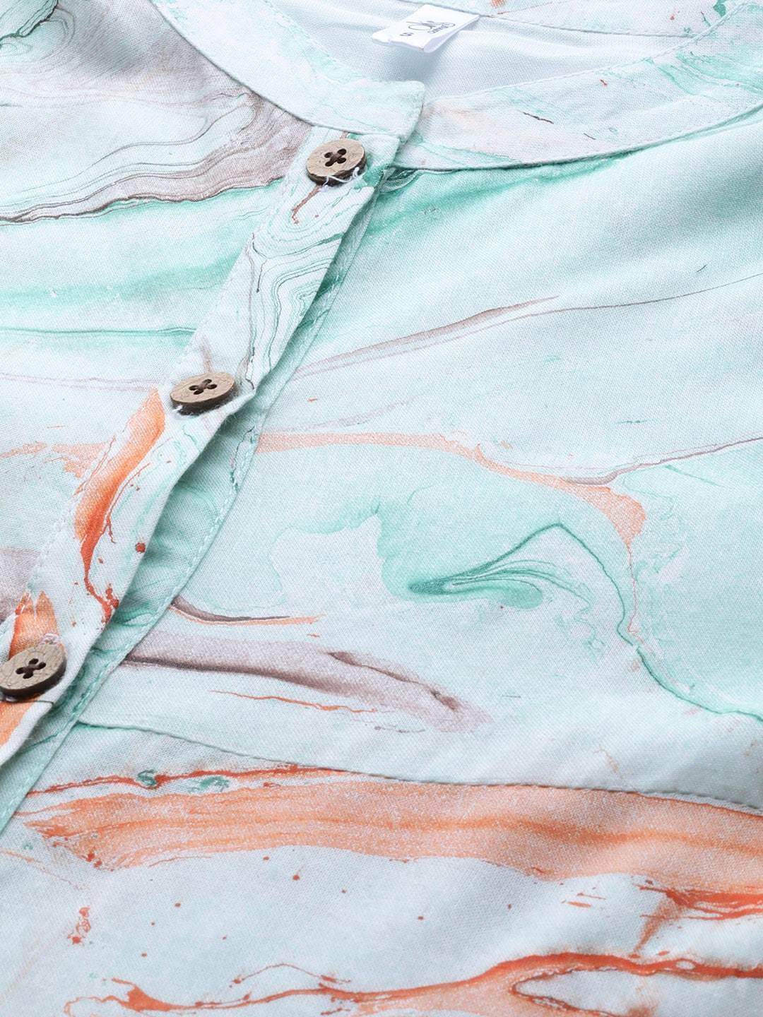 Women's  Sea Green & Orange Abstract Printed A-Line Tunic