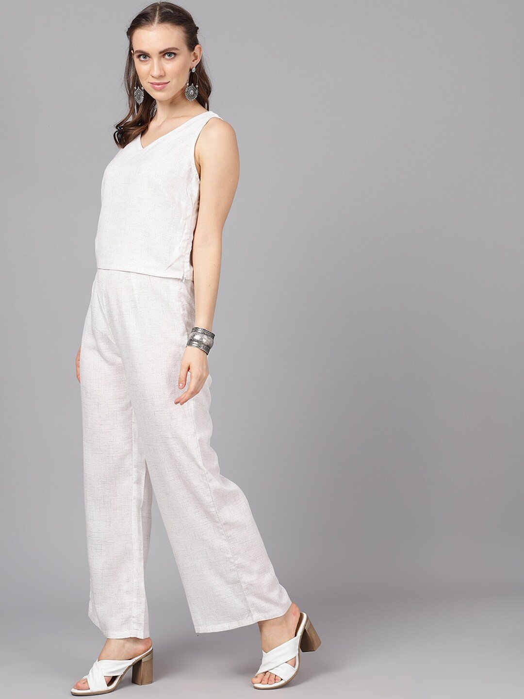 Women's  Off-White Self Design Two Piece Jumpsuit