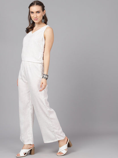 Women's  Off-White Self Design Two Piece Jumpsuit