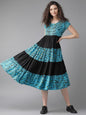 Women's  Blue & Black Animal Printed Fit & Flare Dress