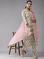 Women's Light Yellow & Green Printed Kurta Set