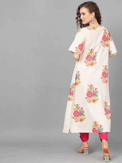 Women's  Off-White & Pink Floral Printed Open Front Shrug