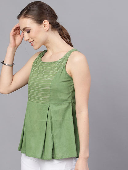 Women's  Green Striped A-Line Top
