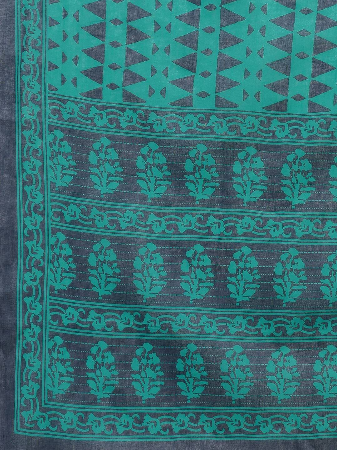 Women's  Navy Blue & Green Printed Kurta with Palazzos & Dupatta