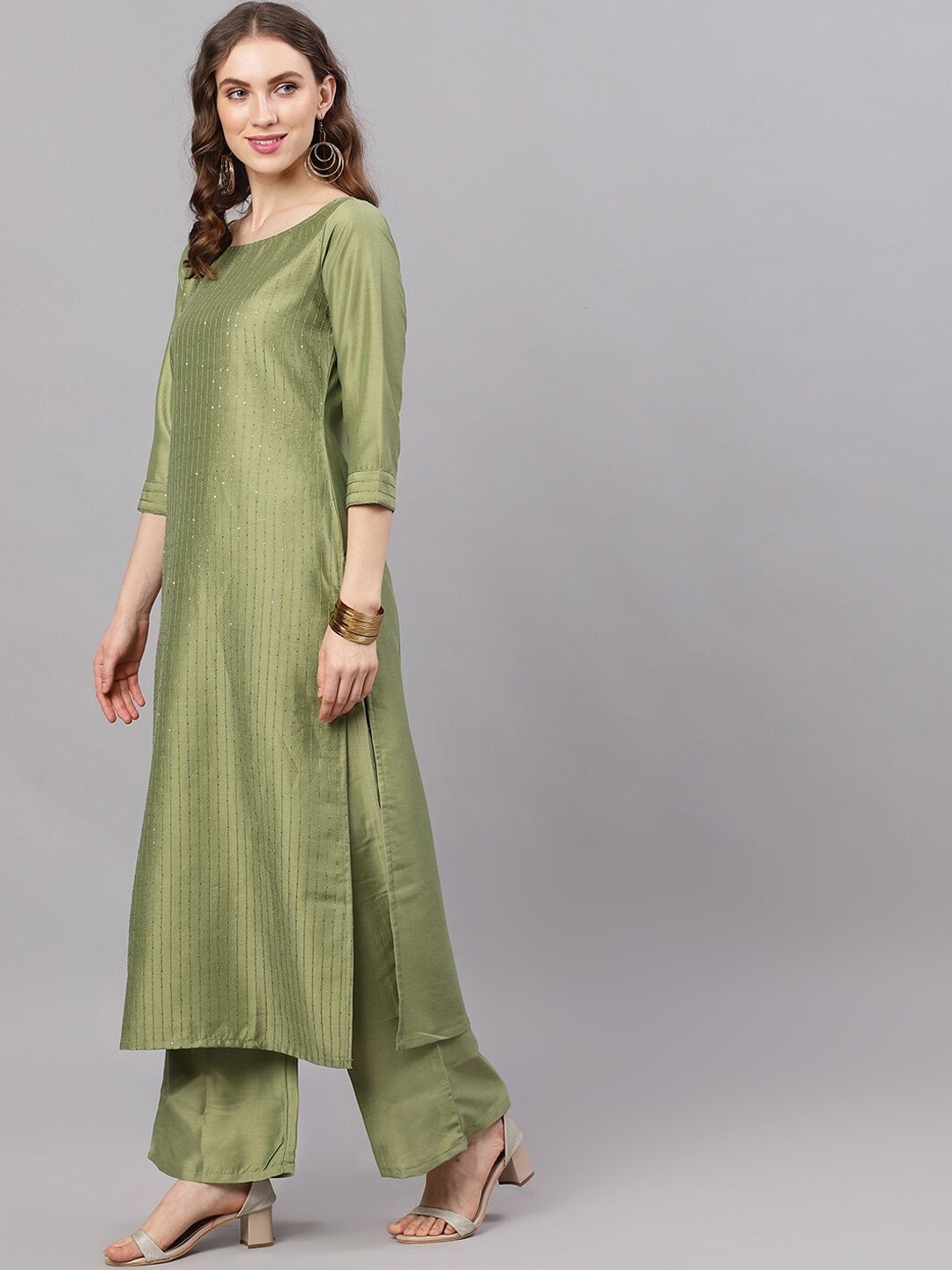 Women's  Green Solid Kurta with Palazzos
