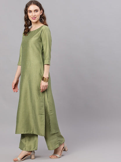 Women's  Green Solid Kurta with Palazzos