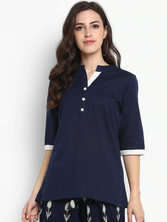 Women's Navy Blue Solid Top