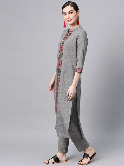 Women's  Grey Solid Straight Kurta