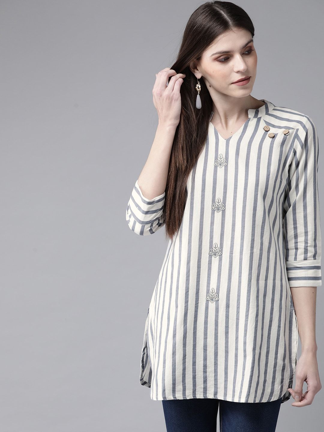 Women's Off-White & Blue Striped Tunic
