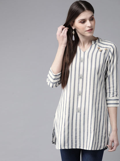 Women's Off-White & Blue Striped Tunic