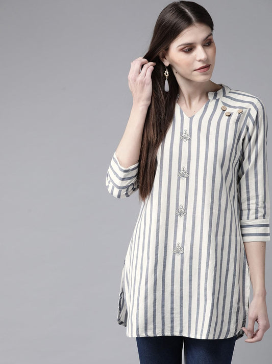 Women's Off-White & Blue Striped Tunic
