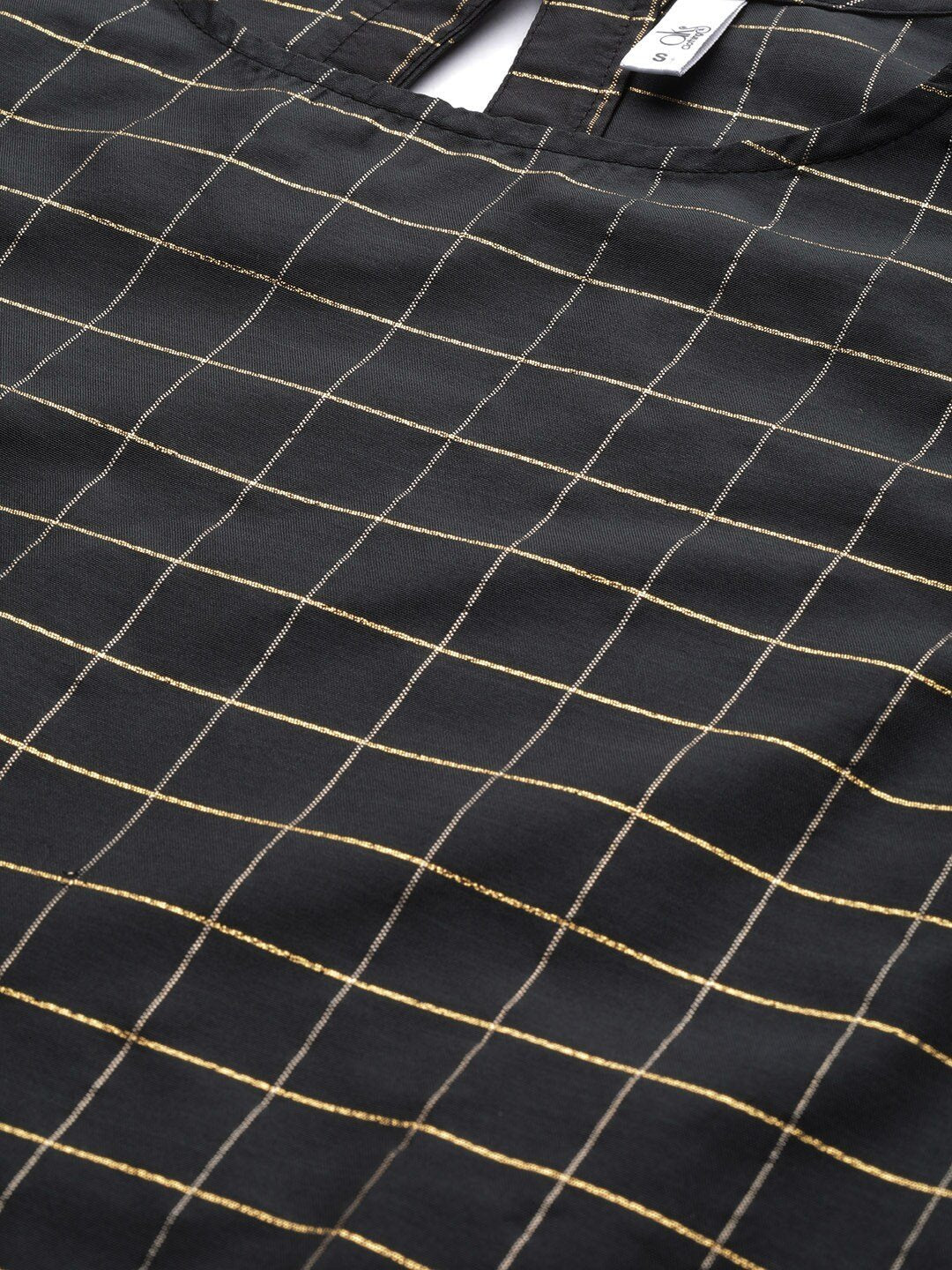 Women's  Black & Golden Self Checked Kurta with Palazzos