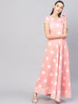 Women's  Peach-Coloured & White Floral Khari Print Maxi Dress