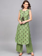 Women's  Green & Brown Printed Kurta with Palazzos