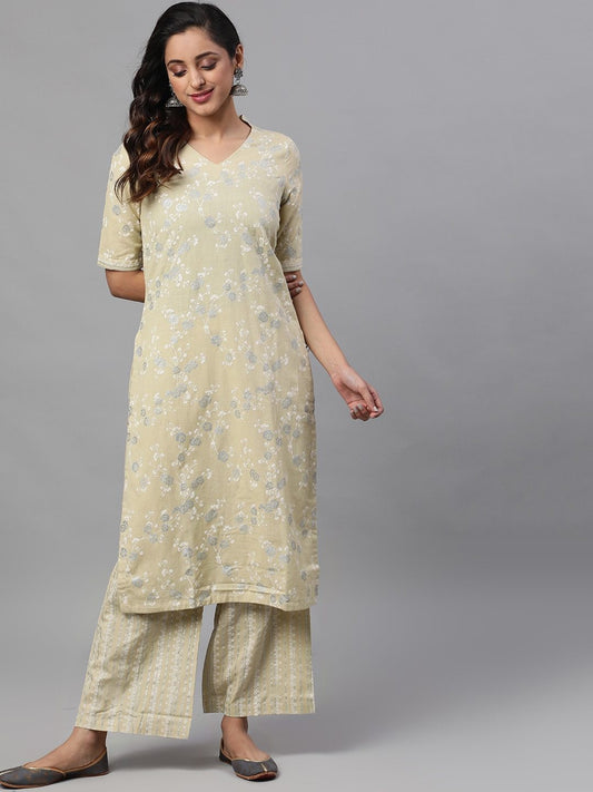 Women's  Pastel Green Printed Kurta with Palazzos