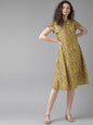 Women's  Yellow Printed A-Line Dress