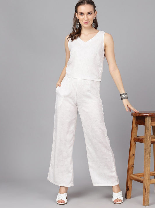Women's  Off-White Self Design Two Piece Jumpsuit