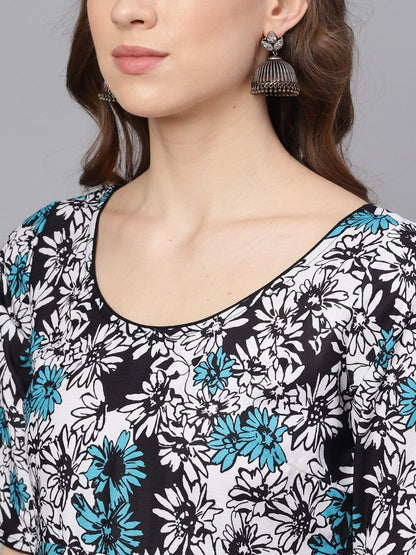 Women's  Blue & Pink Printed Made To Measure Kurta with Palazzos & Dupatta