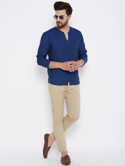 Men's Blue Solid Cotton Kurta1