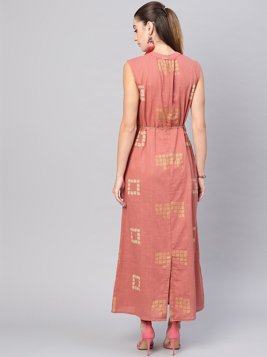 Women's  Dusty Pink & Beige Khari Print Maxi Dress