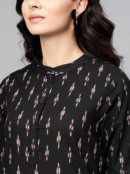 Women's  Black Printed Kurta with Trousers