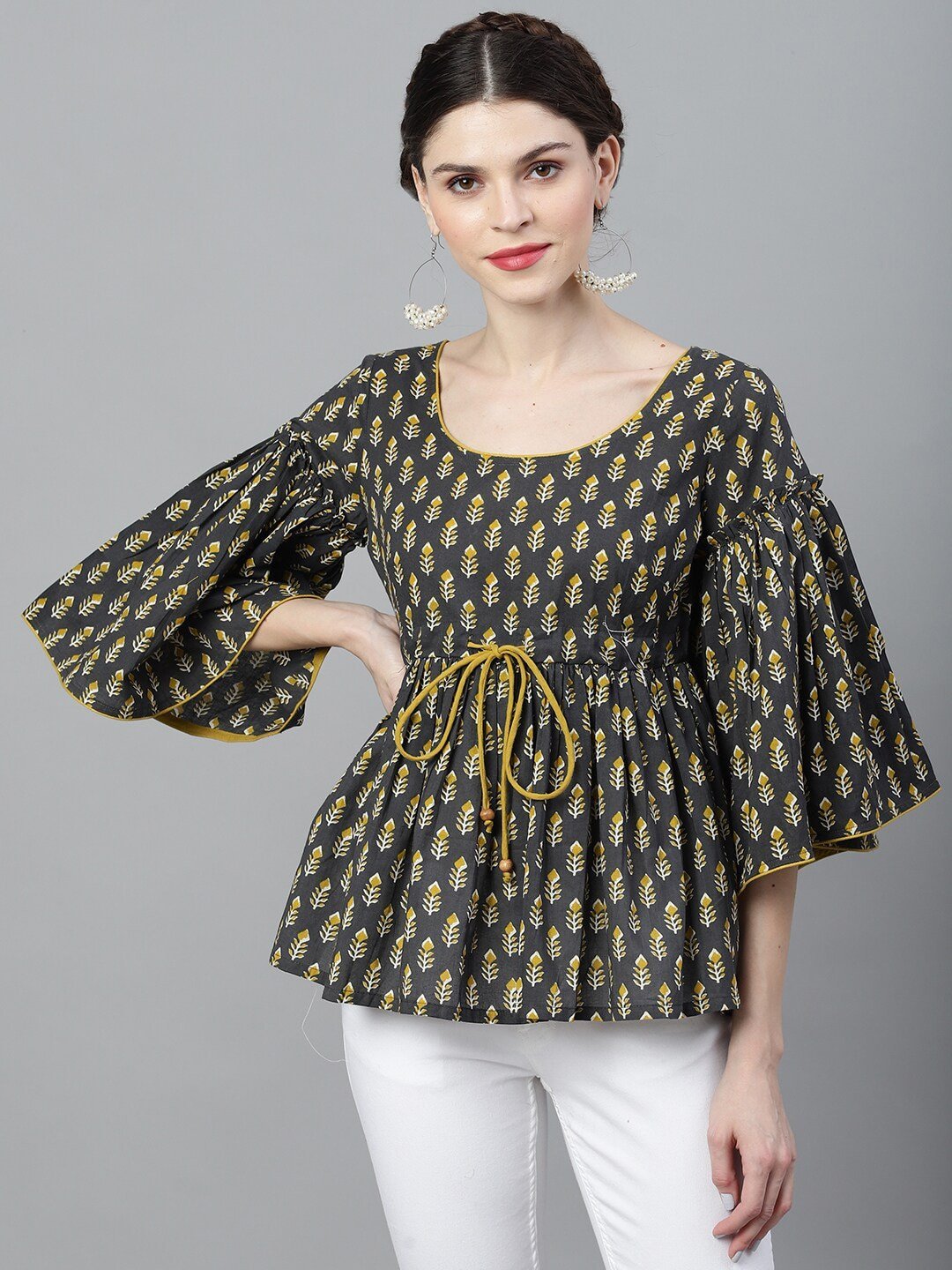 Women's Grey & Mustard Printed Tunic