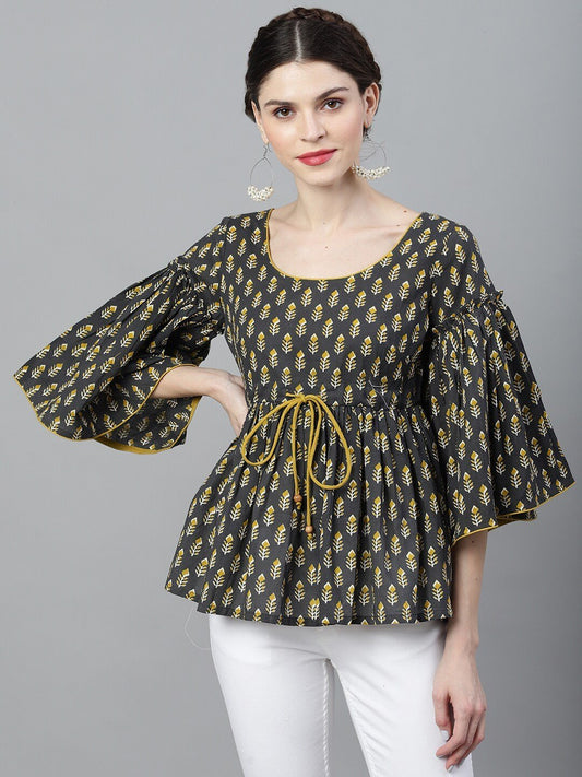 Women's Grey & Mustard Printed Tunic
