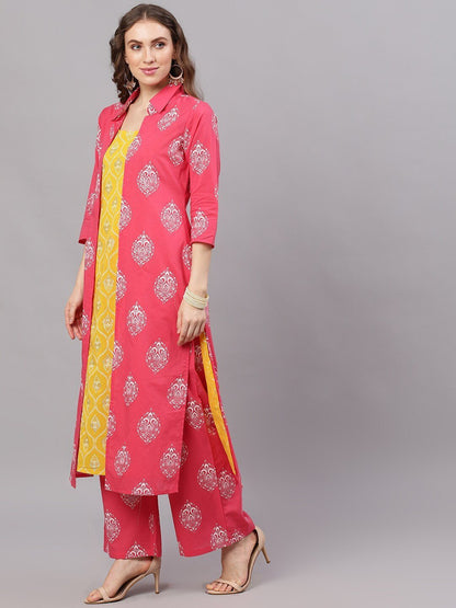 Women's  Yellow & Pink Printed Kurta with Palazzos