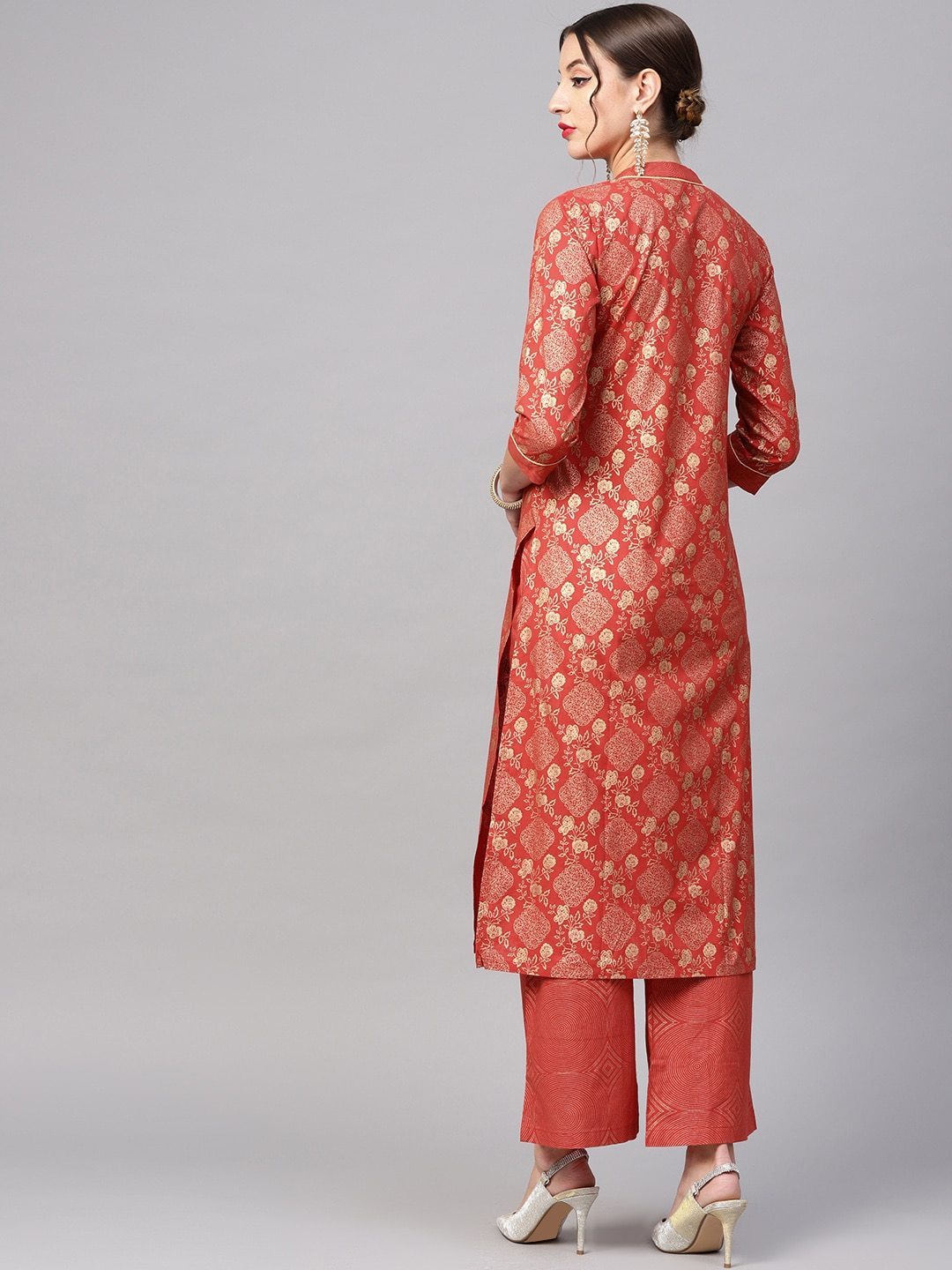 Women's  Rust Orange & Golden Printed Kurta with Palazzos