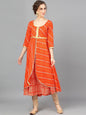 Women's  Orange & White Bandhani Printed A-Line Kurta
