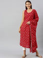 Women's  Red & White Printed A-Line Kurta